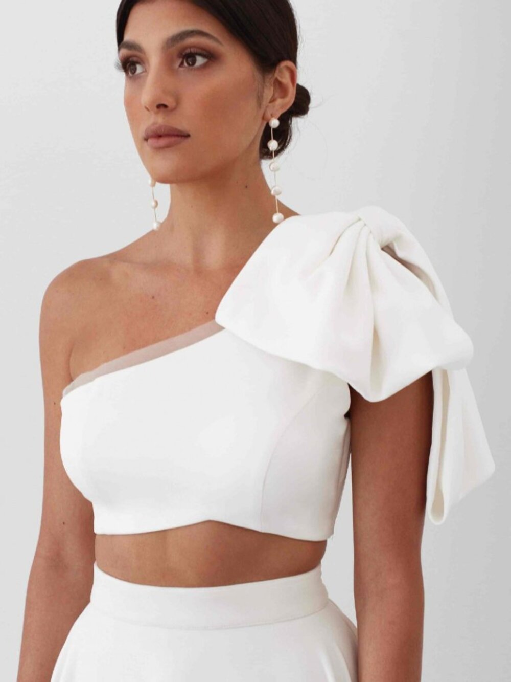 One shoulder bow crepe top for special occasion